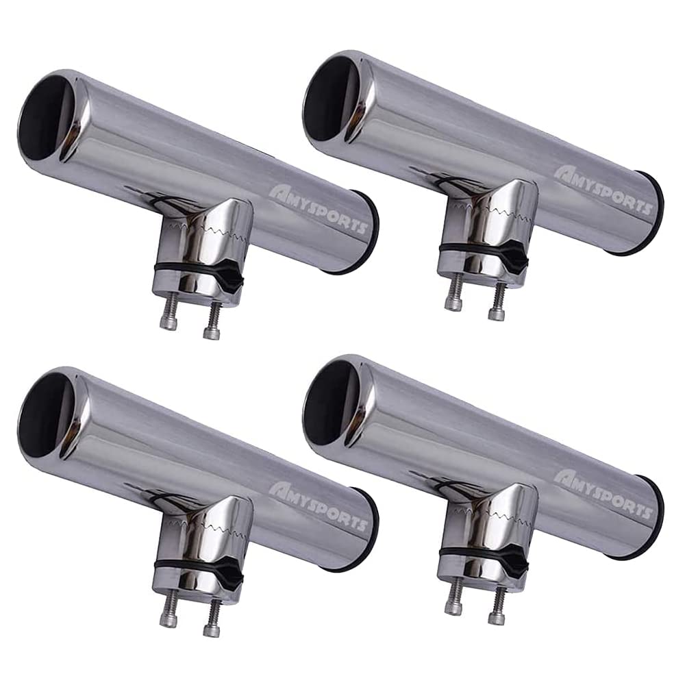 AMYSPORTS Rail Mount Rod Clamp Holders Boat Clamp Holders Rod Steel Fishing Stainless Rods Holder Adjustable Marine Side Mounted Support for Kayak Boats Fishing for Rails 3/4" to 1" 19mm to 25mm 4pcs