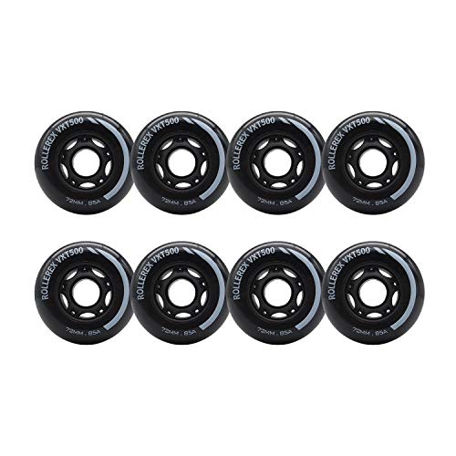 Rollerex Inline Skate/Rollerblade Wheels VXT500 80mm (8-Pack or 2-Pack or 2 Wheels w/Bearings, Spacers and Washers) (72mm Steel Black (8 Wheels))