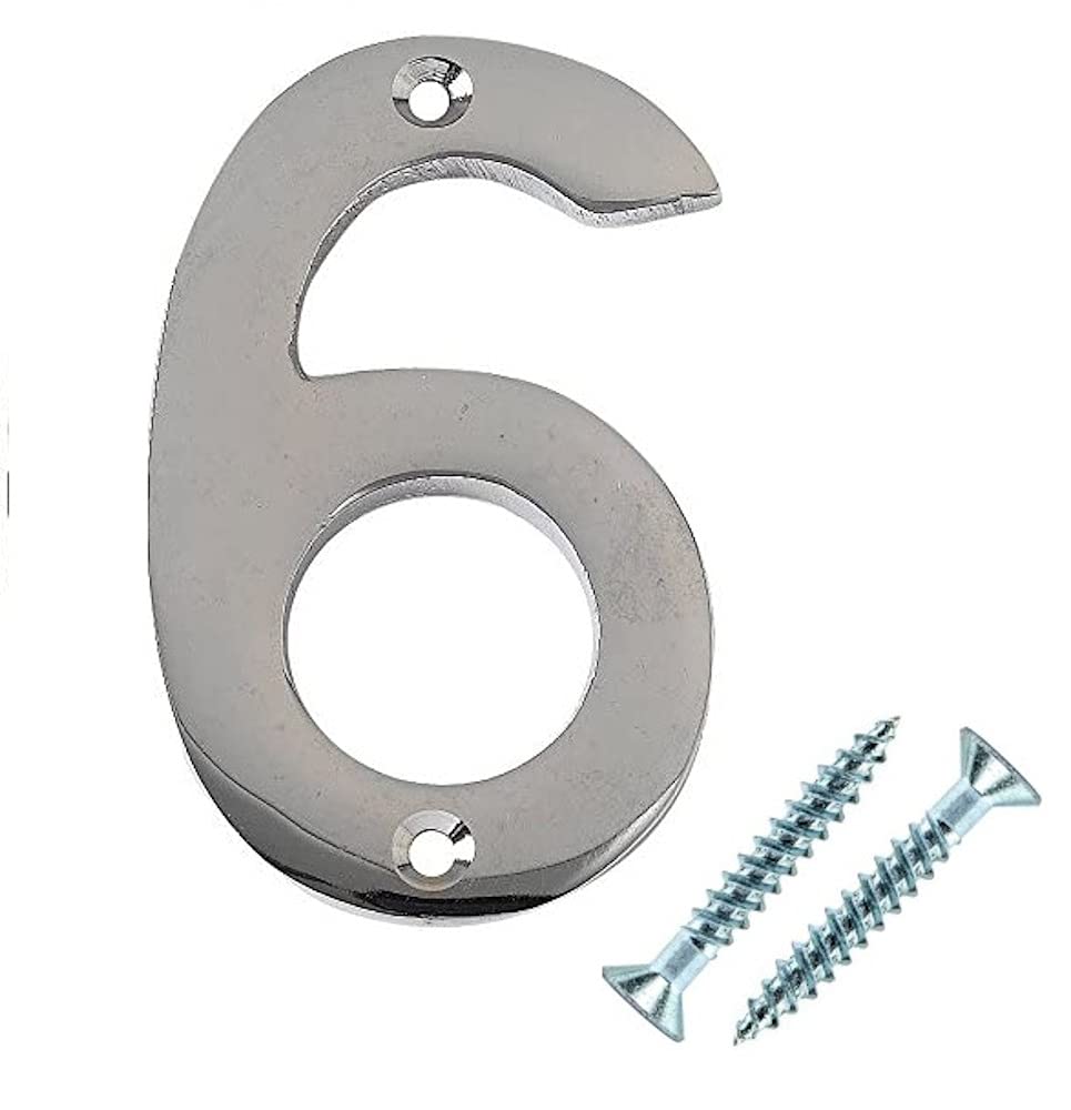 Merriway BH03005 Polished Chrome Screw-On House Flat Gate Post Numeral 50 mm (2 Inch) Number 6