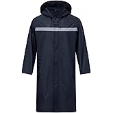 ProHydra Mens Long Safety Rain Coats with Air Vents Reflective Stripes Waterproof Packable Rain Jacket with Hood Lightweight