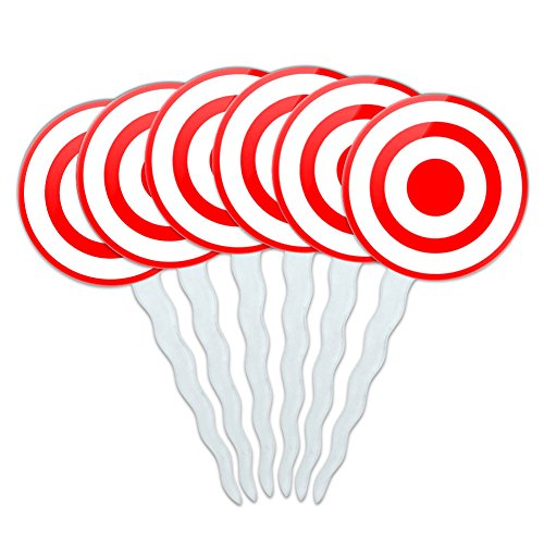 Set of 6 Cupcake Picks Toppers Decoration Guns Weapons Military - Target Sniper Scope Bullseye