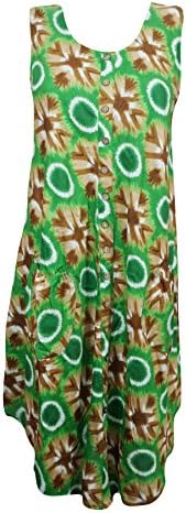 Mogul Interior Elina Womens Tank Dress Sundress Printed Button Front Loose Fit Flare Hem Swing Beach Cover Up