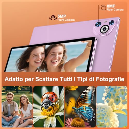 Android Tablet 15 [30GB RAM] 128GB ROM, 10 Inch IPS HD Screen+1TB Expandable, 8-core, 8000mAh, Metal Body, 5MP+8MP, Face ID, Widevine L1 - with Keyboard, Mouse, Protective Case - Purple