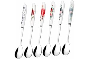 Allpdesky 6Pcs Floral Stainless Steel Spoons - Kitchen Set Tea Spoons Silverware Set - Ice Cream Spoon Cake Tableware Set Coffee Stirrers