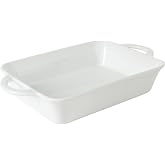 Gibson Home Gracious Dining 2.5-Quart White Stoneware Baking Dish with Handles &ndash; 14.6 x 8.5-Inch Rectangular Oven Safe Casserole &amp; Roasting Baker