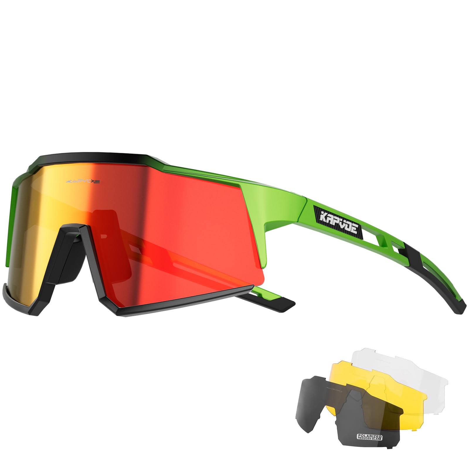 KAPVOE Polarized Cycling Glasses With 4 Interchangeable Lenses Tr90 Frame For Men Women Sports Sunglasses Mountain Bike Glasses MTB Bicycle Goggles Running Red Green 07 — image 1