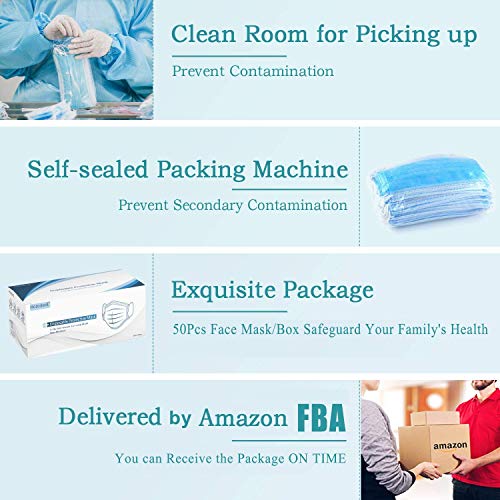 50 Pcs Disposable Face Mask, Breathable Face Masks 3 Ply Protection for Blocking Dust Air Pollution, Daily Protective facemask Bulk for Adult, Men, Women, Indoor, Outdoor Use
