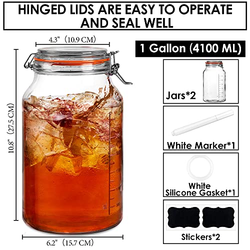 Super WideMouth Glass Jars with Hinged Lids, 1Gallon (4100 ML) Leak