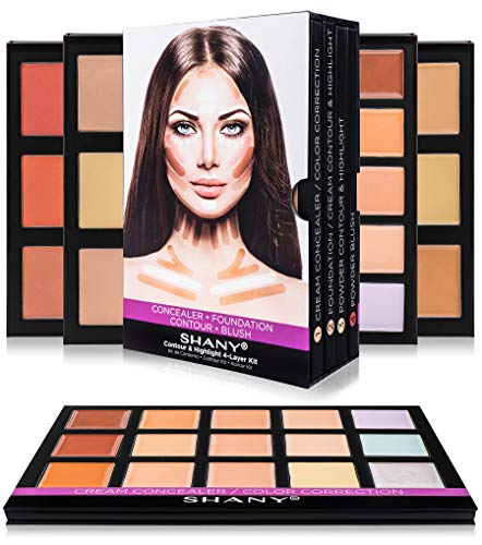 SHANY 4-Layer Contour and Highlight Makeup Kit - Set of Concealer/Color Corrector, Foundation, Contour/Highlight, and Blush Palettes