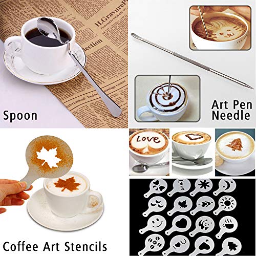 Happlee Milk Frother Handheld Electric Coffee Frother USB Rechargeable 3 Speeds Foam Maker with 2 Whisks, Coffee Spoon, Coffee Art Stencils and Needle for Cappuccino, Latte, Cream, Hot Chocolates - Thumbnail 5