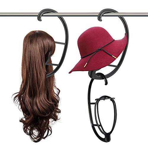 Eerya Wig Hanger, Portable Hanging Wig Stand for All Wigs Long Hair and Hats Collapsible Display Holder Tool Wigs Dryer Durable Wig Stands Tool Holder (1 Pack, Black) - Thumbnail 3