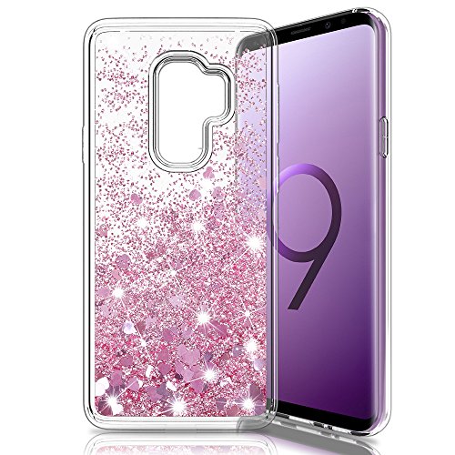 MP-MALL For Galaxy S9 Plus Case, Clear Back Flowing Liquid Floating Luxury Bling Glitter Sparkle TPU Hybrid Bumper Girl's Case for Samsung Galaxy S9 Plus - Rose Gold