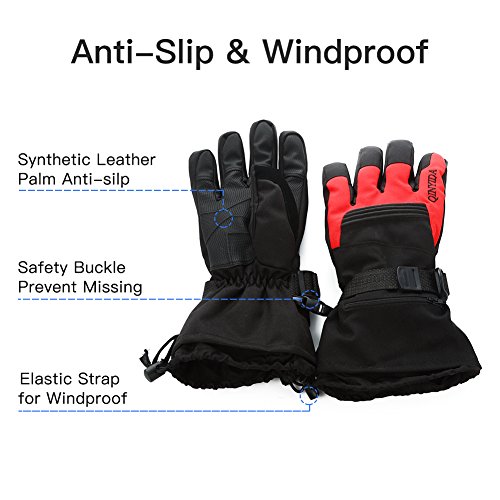 Mounchain Winter Ski Gloves Waterproof Windproof and Breathable Snow Gloves Fit Women and Men with Wrist Leashes,Zipper and Pocket,Anti-Slip PU Palm and Polyester Fabric Back with Insulated Cotton - Thumbnail 2