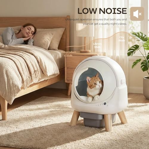 Beokeo Automatic Cat Litter Box, Self Cleaning Litter Box for Multiple Cats, Smart App Control, Safety Sensors, 15-Day Odor Control, Large Capacity Cat Litter Box for Cats up to 18 lbs, White