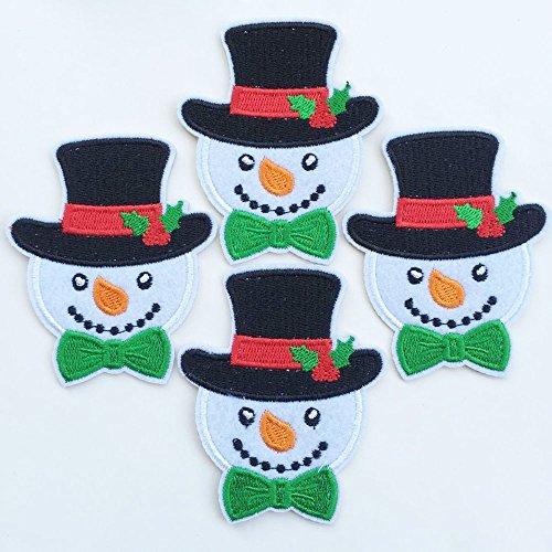 Set of 10pcs X'mas Christmas Snow Man with Hat Iron On Sew On Cloth Embroidered Patches Appliques Machine Embroidery Needlecraft Sewing Girls projects