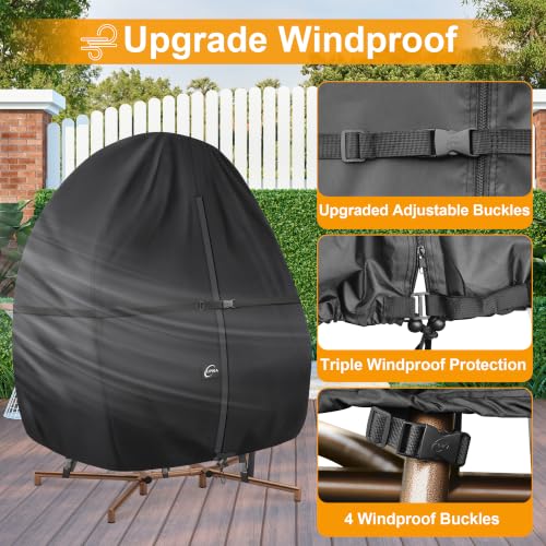 Kipiea Patio Egg Chair Covers Waterproof, Upgraded 500D Outdoor Hanging Egg Chair Covers with Waterproof Zipper, Double Seat Swing Egg Chair Cover, Windproof, Anti-UV, No Tears (Up to 80" W x 91" H)
