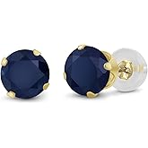 Gem Stone King 14K Yellow Gold Blue Sapphire Stud Earrings For Women Men (0.72 Cttw, Gemstone September Birthstone, Round 4MM)