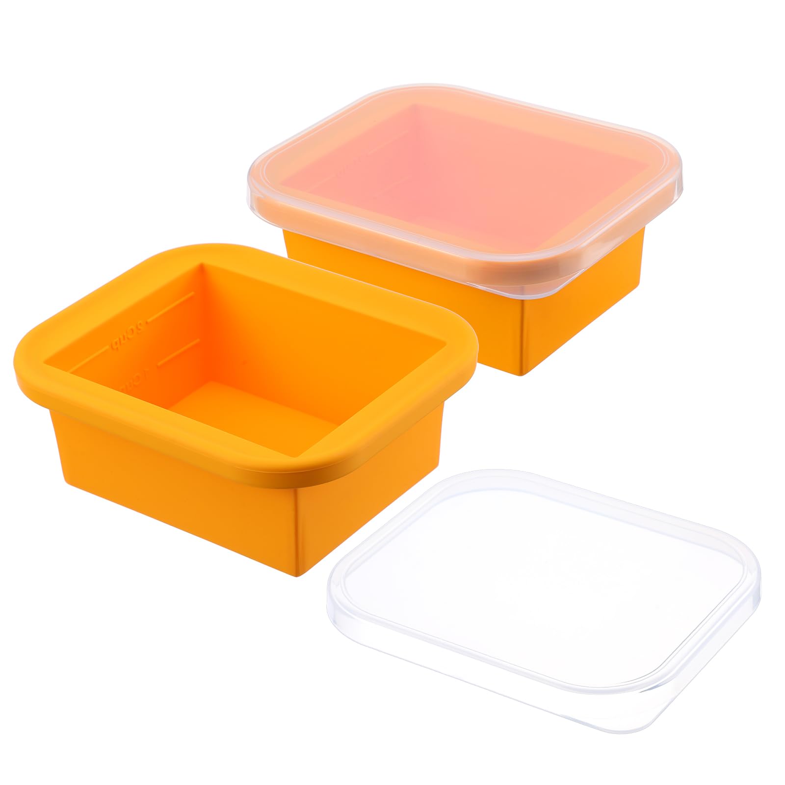 Photo 1 of 2 Pack 2-Cup Silicone Freezer Trays with Lids – Perfect for Meal Prep, Portion Control, and Easy Freezing-Meal Prep Container Molds for Soup,Leftovers (Orange)