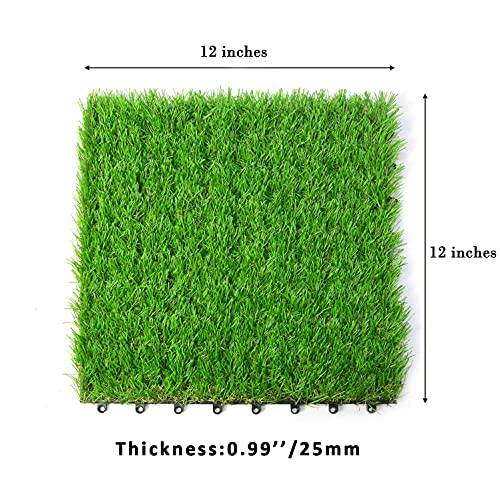 jxgzyy 18 PCS Artificial Grass Turf Tiles Interlocking Faux Grass Self