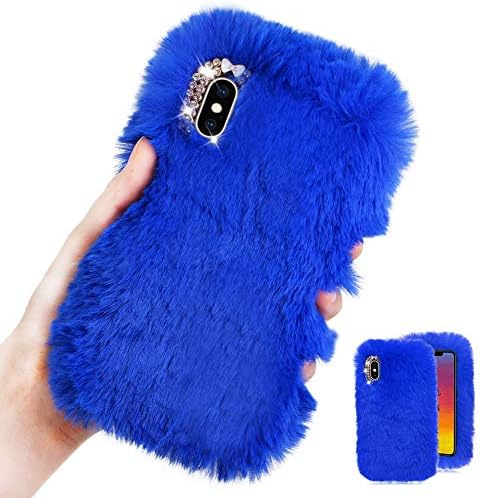 For Samsung Galaxy Note 9 Case [with HD Screen Protector],MOIKY Cute Warm Winter Fluffy Furry Plush Soft Flexible Silicon TPU Case with Bowknot Diamond for Samsung Galaxy Note 9,Blue