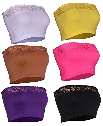 Emmalise Women's Sexy Seamless Tube Top Bra with Lace Trim