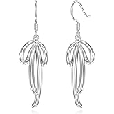 LWXIE Diamond Bow Earrings for Women 925 Sterling Silver Simple Bow Drop Dangle Earrings with Lab Grown Diamond Jewelry Gifts