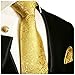 Paul Malone Necktie, Pocket Square and Cufflinks 100% Silk Gold,One Size