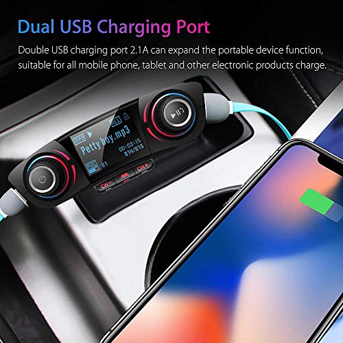 Bluetooth FM Transmitter Virwir Car MP3 Player Wireless Radio Audio Adapter/Bluetooth 4.0/Dual USB 2.1A USB Port/Hands-Free/AUX Input&Output/Voice Navigation/Suport U Disk&TF-Card/Folder Playback - Thumbnail 7