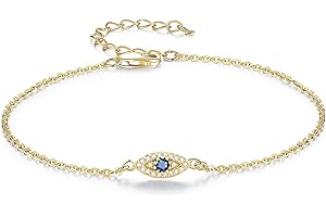Dainty Gold Bracelets for Women, 14K Gold Evil Eye Bracelets Adjustable Cute Bracelet Evil Eye Jewelry