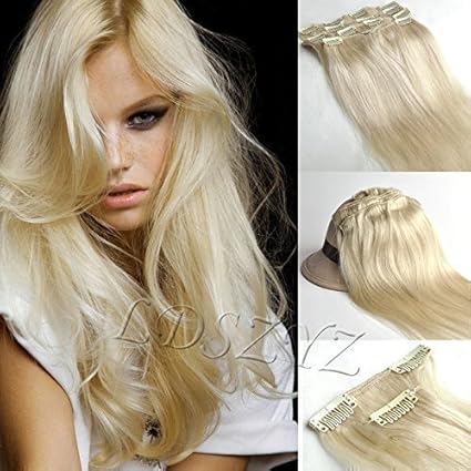 Extensiones Con Clip Cabello De 51 Cm Y Color Rubio Platino