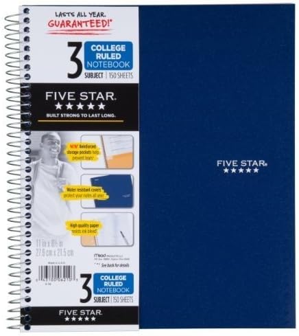 Wholesale CASE of 20 - Mead Five Star Wirebound Notebooks-Notebook, 3-Subject/4-Pocket, 150 Shts, 11"x8-1/2", Assorted