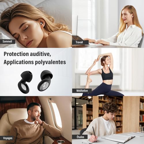 2026 45dB Noise Reducing Earplugs Silicone Earplug Plug Plug Reusable and Comfortable for Sleeping, Travel, Focus, 4 Sizes (XS/S/M/L) – Black