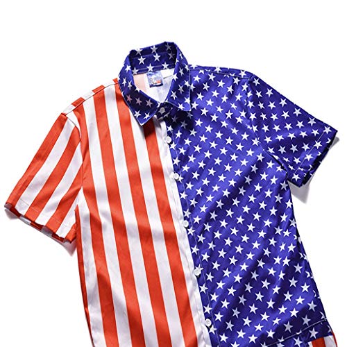 2019 Shirts Deals ! Men's American Flag Striped Button Short Sleeve Top Shirt Siamese Pants Red - Thumbnail 3