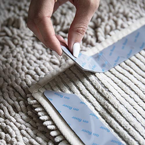 Non Slip Rug Gripper Pads: 8 Reusable Corner Carpet Tape Grippers - Adhesive No Skid Anti Slip Pad for Hardwood or Laminate Floors - Sticky Nonslip Grip Anchors for Never Curl Area Rugs & Runner Edges