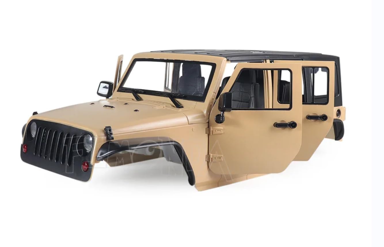 Photo 1 of 1/10 RC Car Hard Jeep Body Shell Kit, Jeep Body, Open Shell Kit 313mm Wheelbase for RC Crawler Car Axial SCX10 90046 90047 RGT EX86100(Khaki)