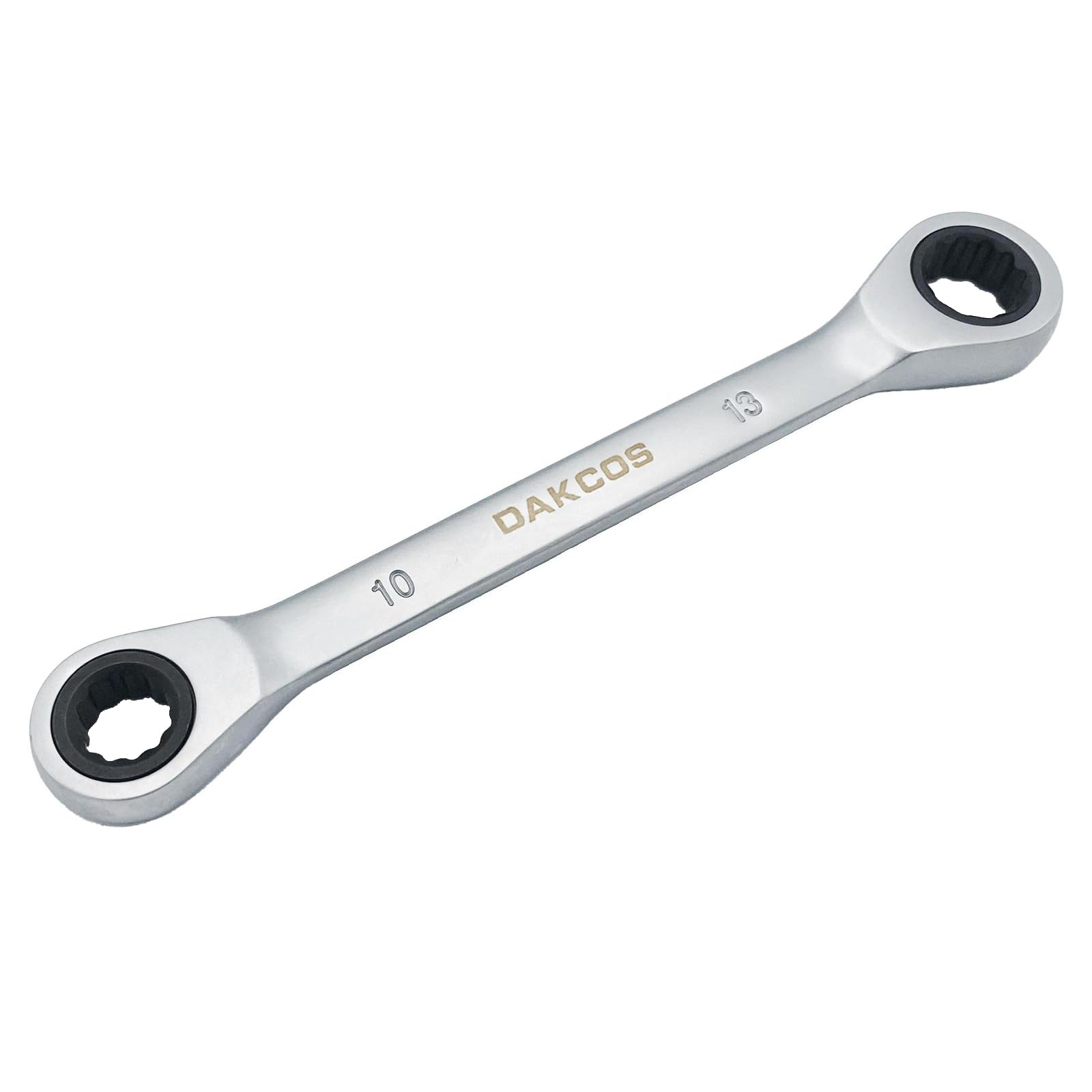 DAKCOS 10x13mm Combination Ratchet Spanner 2-in-1 Double End Ring Ratchet Spanner Ratchet Ring Wrench CR-V with Matt Chrome Finish