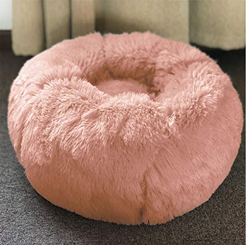 BinetGo Dog Bed Cat Bed Cushion Bed Faux Fur Donut Cuddler for Dog and Cat Joint-Relief and Improved Sleep - Machine Washable, Waterproof Bottom (Large, Pink)