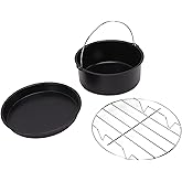 Air Fryer Cake Pan Accessories,Air Fryer Pizza Pan,Universal Stainless Steel Baking Cake Barrel Pizza Pan Grill Nonstick Coating Dishwasher Safe Black(8 Inches)