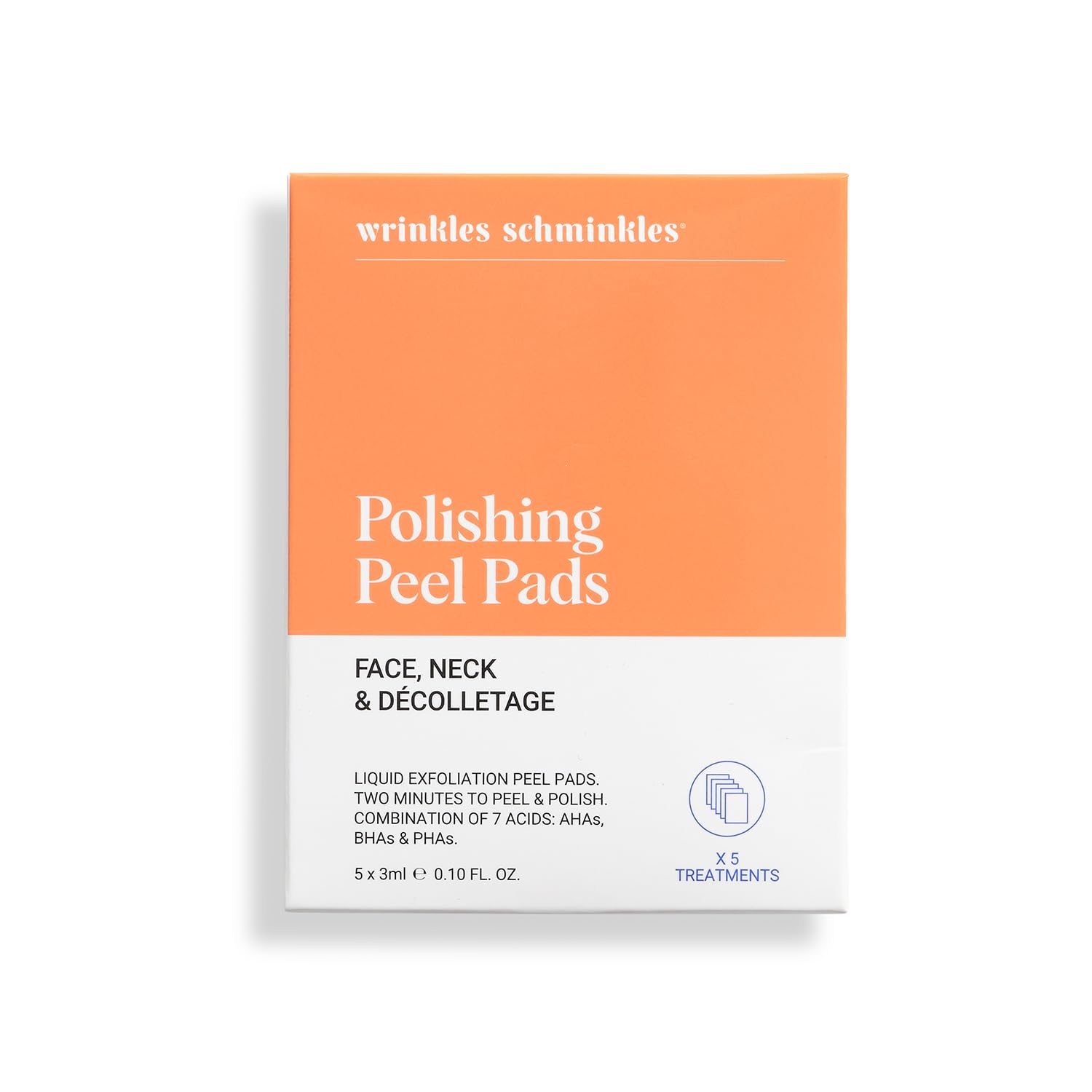 Wrinkles Schminkles Face, Neck & Décolletage Polishing Peel Pads, Skin Exfoliating & Resurfacing, Pack of 5 Towelettes