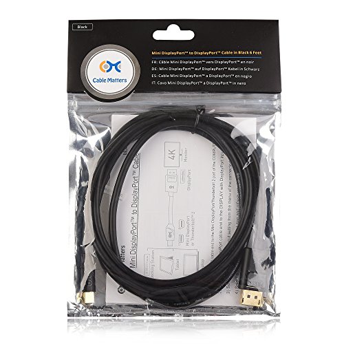 Cable Matters Gold Plated Mini DisplayPort (Thunderbolt Port Compatible) to DisplayPort Cable, Black, 6 Feet (101007)