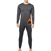 Arjen Kroos Thermal Underwear for Men, Fleece Lined Top and Bottom Set, Long Johns Thermal Set Base Layer