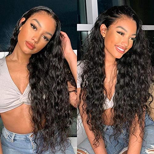 360 Water Wave Wigs Lace Frontal Wig Pre Plucked with Baby Hair Water Curly Wig Brazilian Virgin Remy Human Hair Wigs Wet and Wavy Human Hair Wig for Black Women 150% Density (22 Inch, Natural Color)