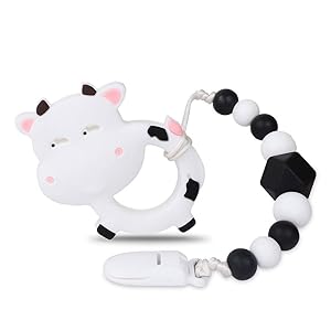 Baby Teething Toys,BPA Free Food Grade Silicone Teether with Pacifier Clip,Highly Effective Pain Relief for Boy and Girl,Freezer Safe Teething Egg (Cow)