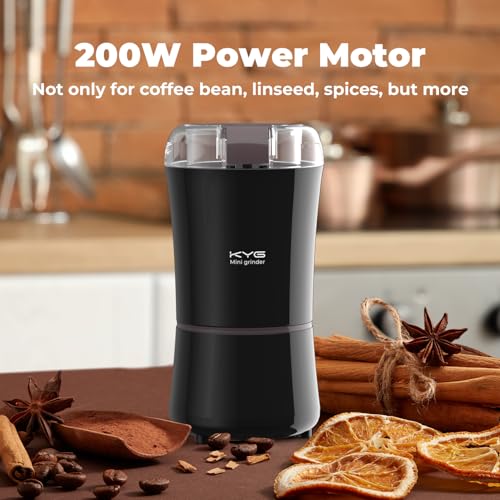 KYG Electric Coffee Grinder for Espresso Beans, Nuts and Grains, Powerful Compact Coffee Grinder One-Touch Operation and Stainless Steel Blades 200w Black