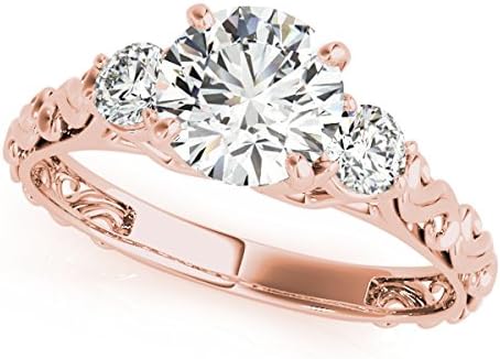 0.5 Ct. Halo Round Cut Classic Three-Stone Diamond Engagement Ring for Women |4 Prong 14K Solid White Rose Yellow Gold | 1/2 ctw Genuine Diamond Wedding Jewelry Collection