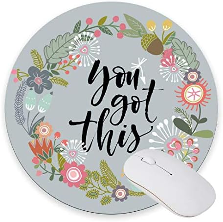 Mouse Pad,Round Mousepad Non-Slip Rubber Mousemat Perfect for Computer Laptops7.87 X7.87 (Flowers&Creative Text)