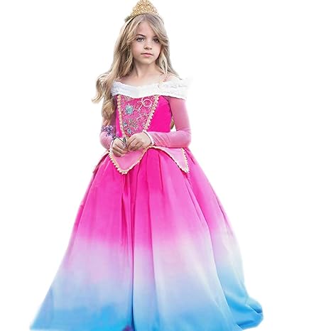 Mädchen Dornröschen Aurora Prinzessin Kostüm Kleid Kinder Karneval Festliches Geburtstagsfeier Cosplay Verkleidung Lange Ärme