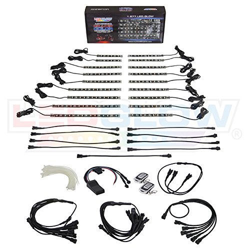 LEDGlow 18pc Advanced Million Color LED Flexible Motorcycle Lighting Strip Kit - Bluetooth-Connected Smartphone App - 174 LEDs - Waterproof Control Box - Dual Zone Control - 2 Wireless Remotes