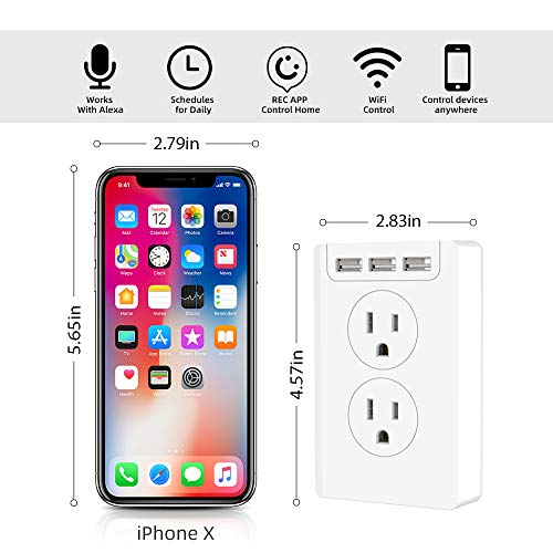 Smart Power Strip by Ankuoo,Smart Outlet Extender,3 USB Ports,2 AC Outlets Individual Control, WiFi Multi Outlet Wall Charger Compatible with Alexa,Google Home, Wireless Remote Control and Timer Via