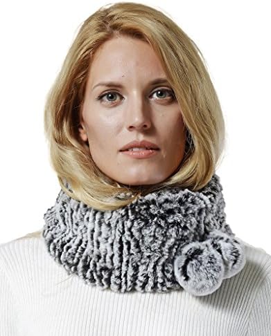 Nice Glory Women's Convertible Rex Rabbit Fur Knit Hat / Neck warmer Grey Snow-top